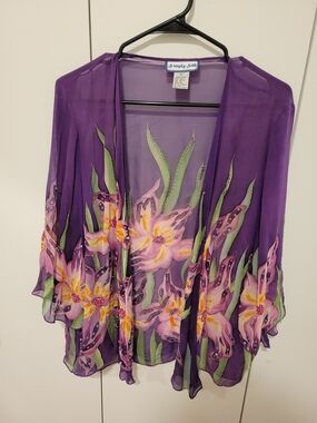 Simply Silk Purple Floral Sheer Kimono Wrap